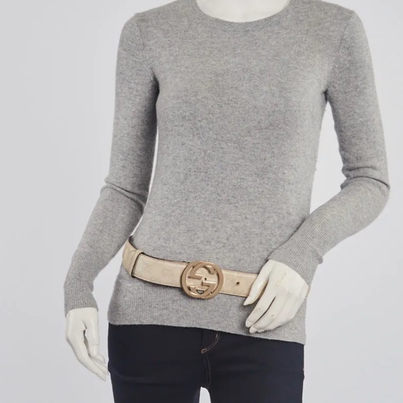 Authentic Gucci Cream Leather Gold Interlocking G Buckle Belt 90/36 main image 6